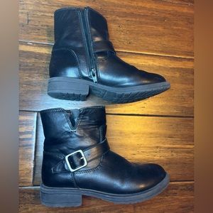 Cat & Jack little girls size 1 black faux leather moto boots zip & buckle
